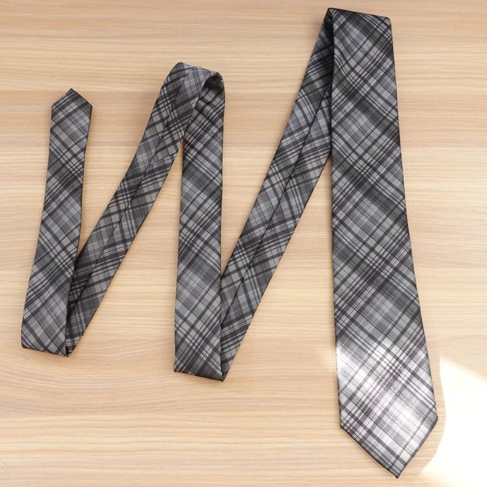 PIERRE CARDIN Neck Tie Mens Gray Tattersall Plaid Scottish Slim Skinny Designer